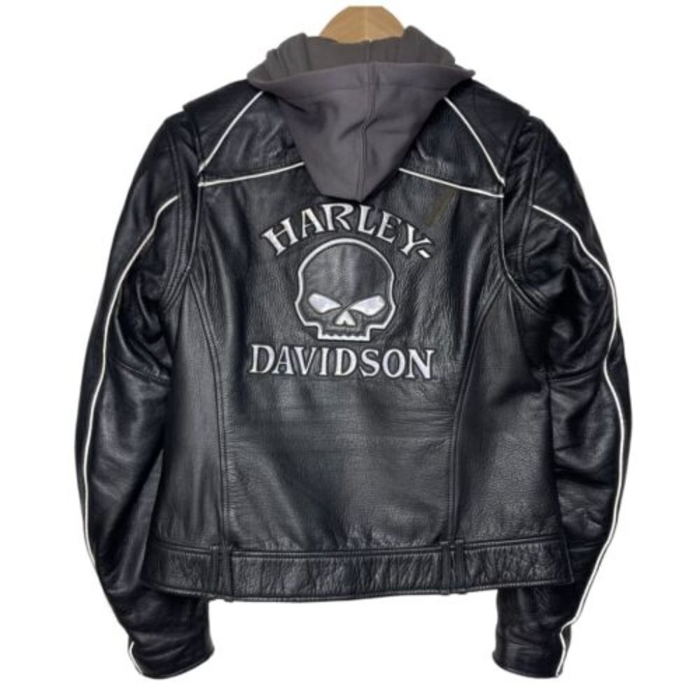 Harley Davidson Women Reflective Willie G Skull Leather Jacket W/ Hoodie EUC S﻿﻿ - Picture 6 of 6
